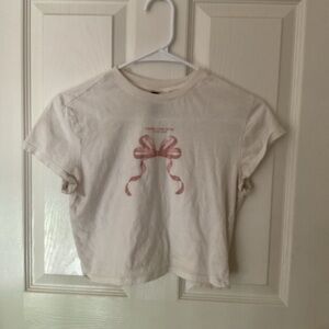 Cream T-Shirt with Pink Bow Design